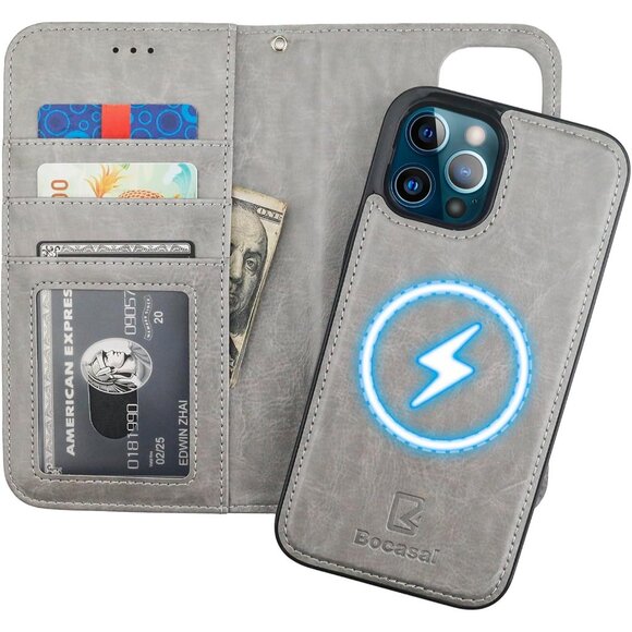 Wallet Case for iPhone 12 Pro Max Wireless Charging RFID Blocking Leather Case - Picture 1 of 8